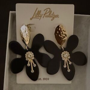Lilly Pulitzer Black and Gold Floral Earrings